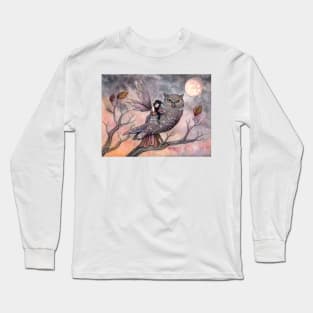 Friendship Fairy and Owl Fantasy Art Illustration by Molly Harrison Long Sleeve T-Shirt